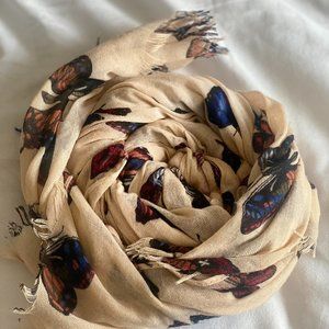 Beige Butterfly Linen Scarf